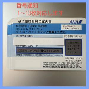 ANA株主優待券 (番号通知) 有効期限 2024年5月31日迄有効 1枚〜9枚対応 送料無料 未使用