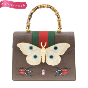 GUCCI/グッチ バンブー シェリーライン 488691 ハンドバッグ レザー 本革 昆虫モチーフ ブラウン ベージュ 赤他[NEW]★62CB27