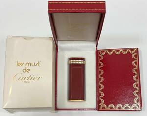 #17841【着火未確認】Cartier　カルティエ　ガスライター　ローラー　赤色　箱　一式セット　喫煙具