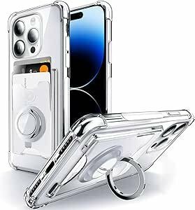 SHIELDS UP iPhone 14 Pro Max 用 ケース カード収納 背面ポケット リング付き スタンド機能 耐衝撃 透明 TPU カバー 6.7インチ アイフォン