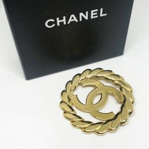 新品未使用 オールドシャネル CHANEL ココマーク ゴールド 93A 大判 ブローチ COCO GOLD サークル 円 リーフ