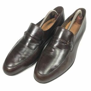 【フェラガモ】本物 Ferragamo 靴 26.5cm 茶 ローファー スリッポン ビジネスシューズ 本革 レザー 男性用 メンズ イタリア製 8 1/2 EE