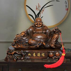 LDL1370# 高級 仏教 七福神 布袋 天然木 彫刻 装飾品 風水 置物 事務所 開運 幸運 出世 縁起物 飾り オブジェ インテリア 玄関 オフィス 仏