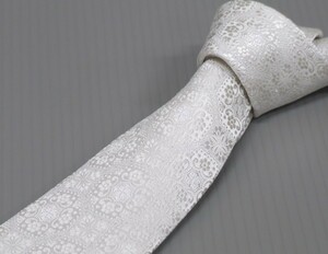 西陣織　フォーマルネクタイ　白銀×銀糸　更紗模様　シルク100％　日本製　礼装　結婚式・披露宴　メール便可 njr02