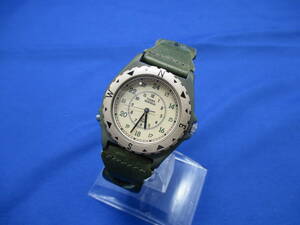 【9337】★稼動★ TIMEX タイメックス INDIGLO CR 1025 CELL クォーツ グリーンベルト 腕時計