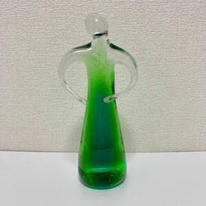 硝子 ガラス 人形 グリーン グラデーション 置き物 レトロ ヴィンテージ 丸いフォルムがかわいいグリーンのガラス
