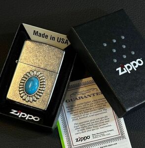 ★USA直輸入 ZIPPO ターコイズ インディアンジュエリー ネイティブアメリカン メタル貼り コンチョ オイルライター ネイティヴ bv834