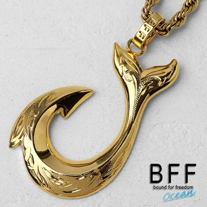 BFF ブランド フィッシュフックネックレス ゴールド 18K GP マイレ 釣り針 手彫り 専用BOX付属 (45cmチェーン)