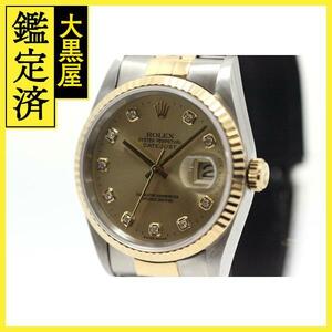 T番 1997年並行 ROLEX ロレックス　メンズ 　デイトジャスト 16233G　シャンパン10PD文字盤 K18YG/SS【472】