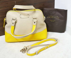 ▲(R604-B158)極上美品 kate spade ケイトスペード PXRU2969 レザー 2WAY ハンドバッグ ショルダー ベージュ系×イエロー系