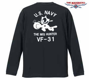 水陸両用 ラッシュガード にも使える メンズ 長袖 Tシャツ XXL ドライ 速乾 UVカット U.S.NAVY 黒猫 ミリタリー 黒 ブラック 3L