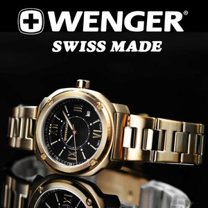 最後1本 新品1円 ウエンガーWENGER黄金のスイス製時計 100m防水 視認性高くシンプルで飽きの来ないデザインSWISS MILITARY ボーイズ 腕時計