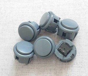 6個 押しボタン灰色 30mm グレー 灰 30Φ アケコンの自作に プッシュボタン アーケードゲーム筐体コンパネ用三和電子OBSF-30互換品