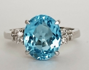 ★K&Yジュエリー工房★鑑別書付き★新品　リング　天然ブルートパーズ4.34ct. 　ダイヤ　18KWG ★