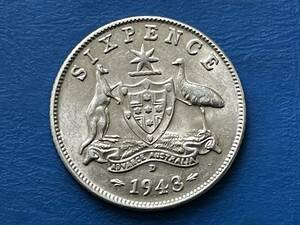 ☆【1943年オーストラリア6ペンス銀貨：未使用、ジョージ6世、カタログ値（2.82ｇ、silver925）】銀貨　M338☆