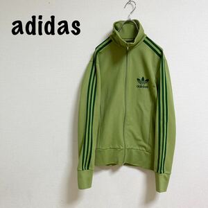 美品　アディダス　adidas トレフォイル　トラックジャージ 90S 白タグ　メンズ　S 黄緑　緑　グリーン　ビッグロゴ　三つ葉　ジップアップ