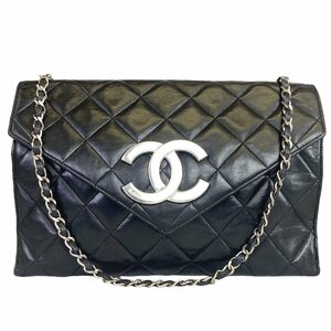 【1円～】シャネル CHANEL バッグ ショルダーバッグ チェーンショルダー マトラッセ ラムスキン ビッグココ ブラック シルバー金具 中古