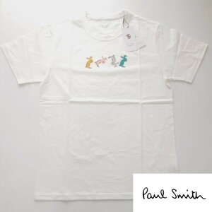 新品 ポールスミス Paul Smith 半袖Tシャツ L 前転 でんぐり返しラビット ウサギ Uネック ホワイト ラウンジウェア ホームウェア タグ付き
