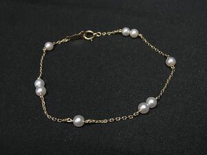 1円■極美品■ MIKIMOTO ミキモト K14 14金 本真珠 アコヤ真珠 パール 約4mm ブレスレット アクセサリー ゴールド系×アイボリー系 AW4570