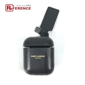 美品 SAINT LAURENT PARIS サンローランパリ 635662 ロゴ airpodsケース キーホルダー エアポッズイヤフォンケース ブラック【中古】