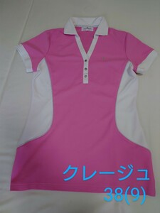 クレージュ 半袖 ポロシャツ ゴルフウェア テニスウェア 38(9号) ピンク＆ホワイト デサント ちょっぴり難