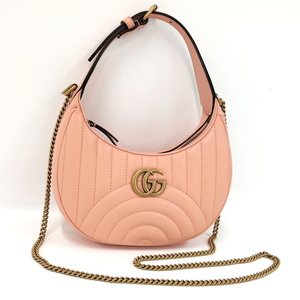 【中古】GUCCI 2WAYハンドバッグ ハーフムーンシェイプ GGマーモント レザー ピンク 699514