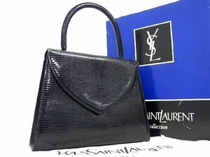 1円 ■希少■新品■未使用■ YVESSAINTLAURENT イヴサンローラン ヴィンテージ リザード型押しレザー ハンドバッグ ブラック系 AP6574