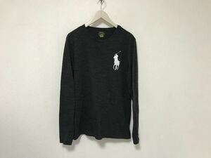 本物ポロラルフローレンPOLO RalphLaurenコットンビックポニー刺繍長袖ロンTシャツメンズアメカジサーフビジネスミリタリーグレーM