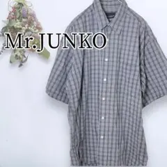 ミスタージュンコ　コットンシャツ　半袖　チェック　ワイシャツ　スーツ　グレー