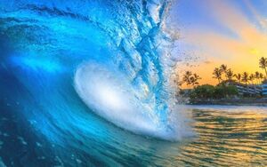 波 夕暮れの波 クローズアップ チューブ 夕焼け ハワイ サーフィン 海 壁紙ポスター ワイド版 603×376mm（はがせるシール式）015W2