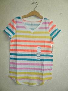 Sale/NY/新/即☆OLD NAVY/オールドネイビー☆ 水彩ボーダー柄Vネック半袖Tシャツ 6-7T