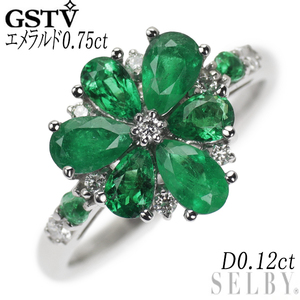 GSTV Pt950 エメラルド ダイヤモンド リング 0.75ct D0.12ct フラワー 出品2週目 SELBY