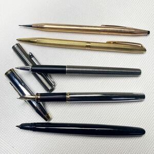 筆記用具　万年筆・ボールペン・シャープペンシル　CROSS/PILOT LAUREATE/CROSS 14KT/WATERMAN PLAQUE OR G 他　5点まとめて　