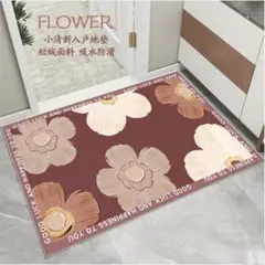 花柄　韓国　北欧 玄関マット ラグ 室内マット アンティーク　赤　フラワー　茶