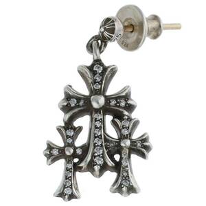 クロムハーツ Chrome Hearts 3 CH CROSS DROP P/D/トリプルCHクロス シルバー/ダイヤピアス 中古 OS06