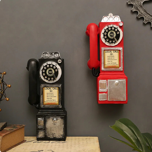 レトロ 電話型 オブジェ 置物 壁掛け インテリア ダイヤル式 電話 ビンテージ風 クラシック 装飾 フック 模型 アンティーク 全２カラー