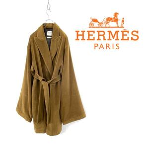 HERMES エルメス アンゴラ ウール 裏地 総柄シルク コート size 38 1127811