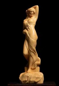 黄楊木*木彫りのアイデア実木彫刻のセクシーな美人の置物