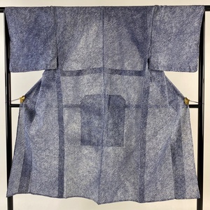 男着物 身丈133cm 裄丈64cm S 絞り浴衣 幾何学模様 藍色 綿 名品 【中古】