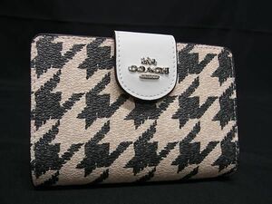 1円 ■新品■未使用■ COACH コーチ CJ680 PVC×レザー 千鳥格子柄 二つ折り 財布 ウォレット レディース ベージュ系 BJ2646