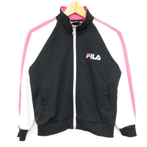 フィラ 長袖ジャージ ジップアップ バックロゴ トップス キッズ 女の子用 150サイズ ブラック FILA