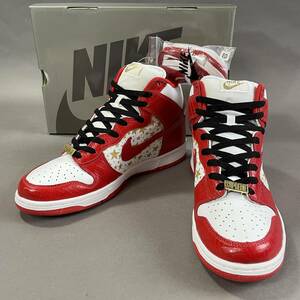 MS1062 未使用 SUPREME x NIKE コラボ DUNK HIGH PRO SB ダンクハイプロSB 307385 161 箱・紐付き (検)シュプリーム ナイキ 赤 白 星