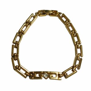 美品 GIVENCHY ジバンシィ ヴィンテージ Gロゴ ラインストーン チェーン バングル ブレスレット アクセサリー ゴールド J0403