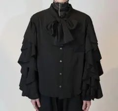 NOTCONVENTIONAL フリルスリーブリボンネックシャツ フリル 黒