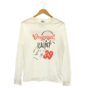 ヒステリックグラマー SIENA BARNES ORIGINAL PAINT リブ付Tシャツ ロンT カットソー 長袖 プリント クルーネック コットン S 白 ホワイト