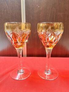 江戸切子 ワイングラス ペア クリスタル クリスタルガラス ペアグラス 高さ約19cm 中古品 現状品