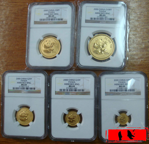 【記念貨幣】2000年 ゴールド パンダ 金貨 5/10/25/50/100元 5枚セット NGC MS69 準最高鑑定 CHINA GOLD PANDA COIN COLLECTION★X99