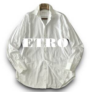 A21 美品 鮮やか！爽やか溢れる 定価5万 XXLぐらい 43『エトロ ETRO』イタリアンコットン 長袖 シャツ シャドーデザイン ホワイト 白色