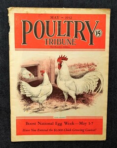 1932年 アメリカ 家禽・養鶏場 雑誌 洋書 Poultry Tribune magazine 白色レグホン 表紙 White Leghorn ニワトリ・卵 農業