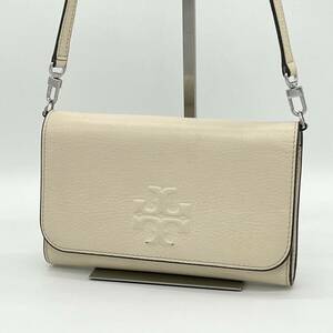 【美品】ToryBurch トリーバーチ ショルダーウォレット お財布ショルダー ショルダーバッグ 斜め掛け レザー アイボリー CI800407